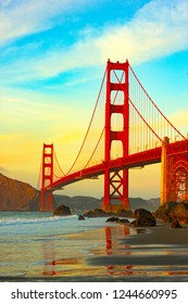 Golden Gate Bridge On Sunset