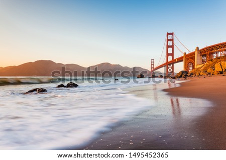 The Golden Gate Bridge photographed during the late afternoon from Marshall's Beach. San Francisco, California, USA.