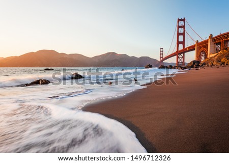 The Golden Gate Bridge photographed during the late afternoon from Marshall's Beach. San Francisco, California, USA.