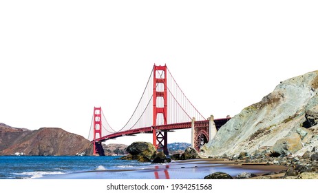 Golden Gate Bridge (San Francisco, California, USA) Isolated On White Background