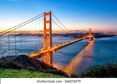 Golden Gate Bridge in San Francisco, California USA at sunrise