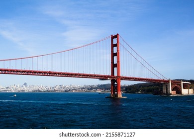 Golden Gate Bridge as seen from behind, with the city of San Fransisco clearly visible behind the bridge. Taken from the cruise ship Carnival Miracle May 2, 2022