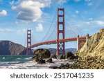 Golden Gate Bridge seen from Marshall beach in San Francisco, California, USA