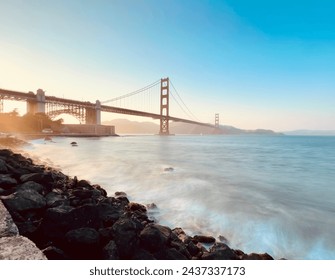 Golden Gate Bridge seen from the side at sunset. - Powered by Shutterstock