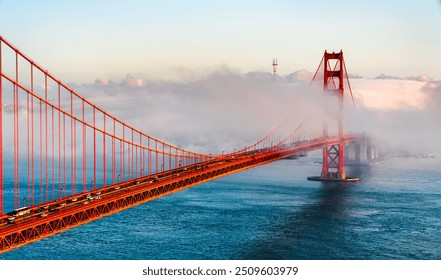 Golden Gate Bridge Shrouded in Mystical Fog Overlooking the Bay in San Francisco - California, United States - Powered by Shutterstock