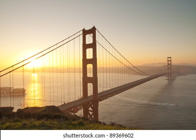 Golden Gate Bridge At Sunrise. San Francisco, USA.