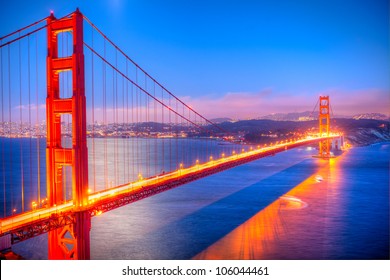 Golden Gate Bridge At Sunset.