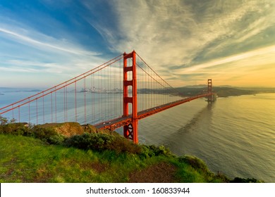 Golden Gate Bridge At Sunset