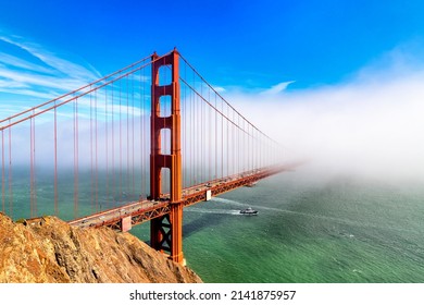 Golden Gate Bridge surrounded by Fog in San Francisco, California, USA - Powered by Shutterstock