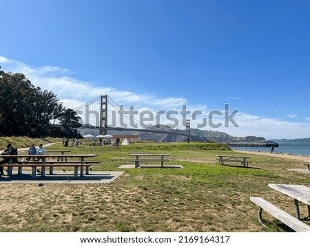 Golden Gate Bridge view by the Presidio Park in Dan Francisco, California.