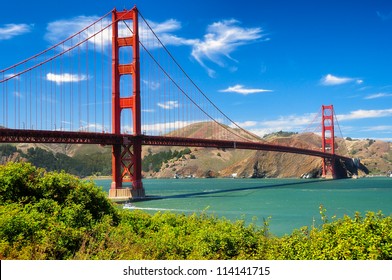 Golden gate bridge vivid day landscape, San Francisco