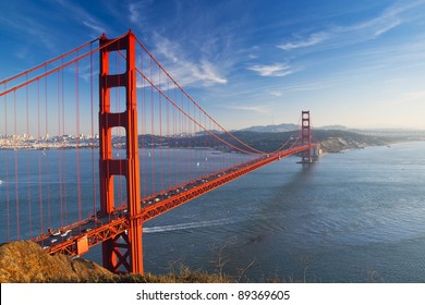 Golden Gate in clear blue sky with green grass as foreground. San Francisco, USA. - Powered by Shutterstock