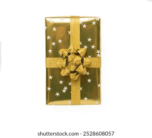 Golden gift box isolated on white, top view - Powered by Shutterstock