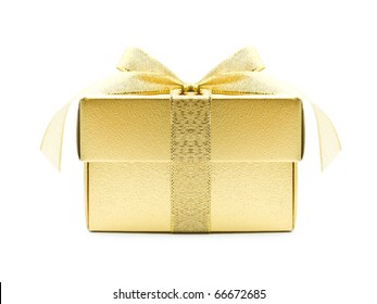 Golden Gift Box On White Background
