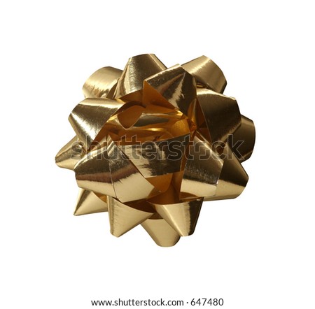 Golden giftbow isolated on white with clipping path