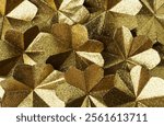 Golden Glitter Paper Flowers with Decorative Leaves. Gold Paper Flowers for Elegant Designs. Crafted Golden Flowers and Leaves with Sparkling Textures.