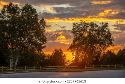 Golden glow of sunrise Michigan Scenery treeline - Shutterstock ID 2257965613
