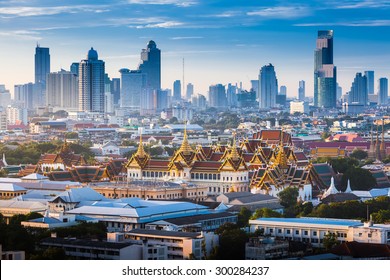 The Golden Grand Palace of Bangkok. with skyscraper view of cityscape at sunrise time. The most favorite landmark of travel destination of asia. Best of amazing beautiful scene of Thailand.  - Shutterstock ID 300284237