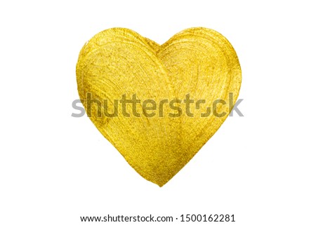 golden hand drawn heart. Gold brush stroke design element. Golden background for greeting, gift, wedding, birthday card.