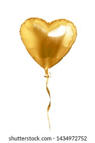 Golden Heart Shaped Air Balloon. Isolated On White Background