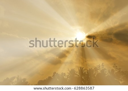 Golden heaven light Hope concept abstract blurred background from nature scene outdoor vacation trip and ramadan month
