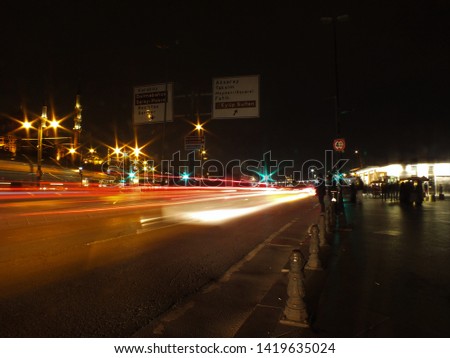 Similar – Nachtflug Ampel Unschärfe