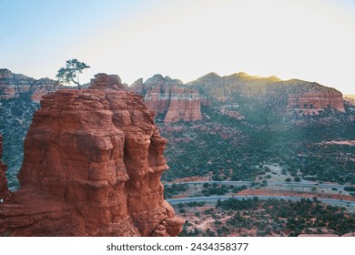 Golden Hour at Bell Rock with Solitary Tree, Sedona Desert View - Powered by Shutterstock