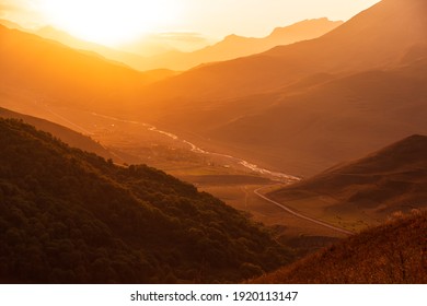 golden hour in caucasus mountains