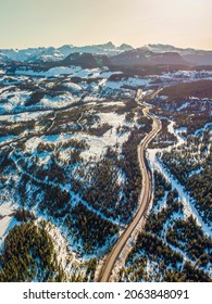 Golden Hour At Mount Washington By Strathcona Parkway, Comox Valley, Vancouver Island, Canada. Pacific Northwest, Island's Best Powder. Skiing, Snowmobiling, Hiking, Outdoor Tourism.