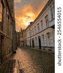 Golden Hour on a Cobblestone Street in Bruges