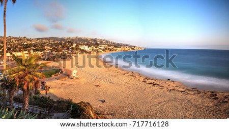 Golden Hour over the ocean through a neutral density filter at Main Beach in Laguna Beach, California, USA