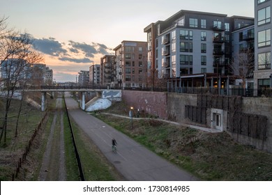 A Golden Hour Shot Over The Greenway Bicycle Trail In Residential Uptown, Minneapolis