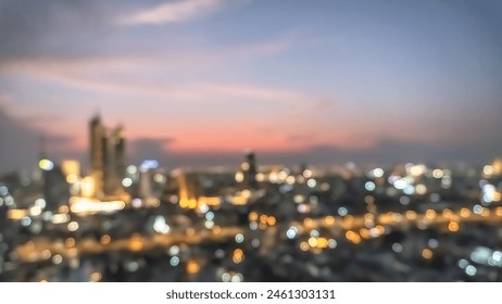 Golden hour sky with city rooftop view blur background with cityscape business corporate office building landscape blurry twilight night lights skyline nightlife bokeh for evening party  - Powered by Shutterstock