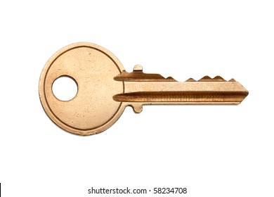 Golden House Key With White Background