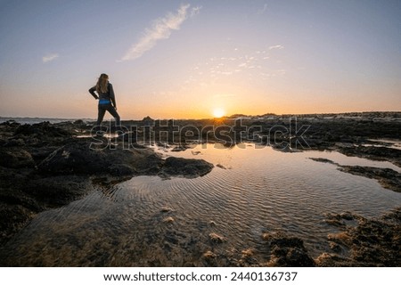 Similar – Image, Stock Photo Man with pipe in midnight sun at the fjord