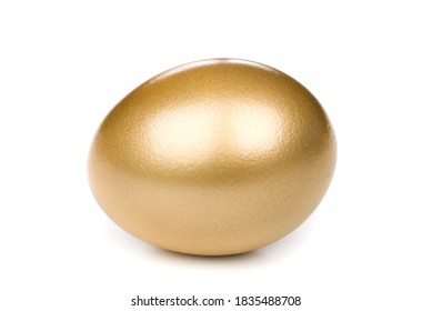 A golden investment eggs on a white background waiting to hatch  - Powered by Shutterstock