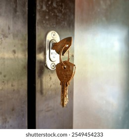 a golden key attached to a door - Powered by Shutterstock