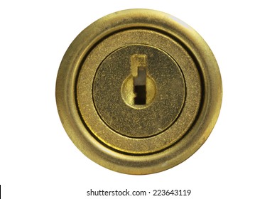 Golden Key Hole Isolated On White Background