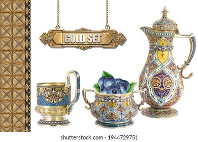Golden kitchen set royal antique mug ceramic kitchen set for fresh kitchen set - Shutterstock ID 1944729751