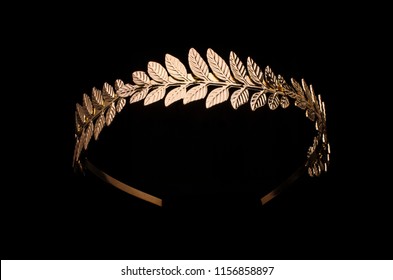 Golden Laurel Wreath Headband Isolated On Black