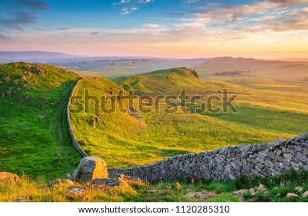 Golden Light at Hadrian's Wall Caw Gap,  a World Heritage Site in the beautiful Northumberland National Park. Popular with walkers along the Hadrian's Wall Path and Pennine Way
