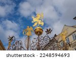 Golden Lion Detail of Medieval Well and Fountain at Male Namesti Square - Prague, Czech Republic