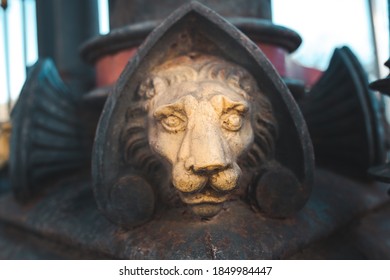 Golden Lion Statue Sculpture Closeup