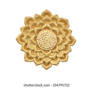 Golden lotus wood carving on white background