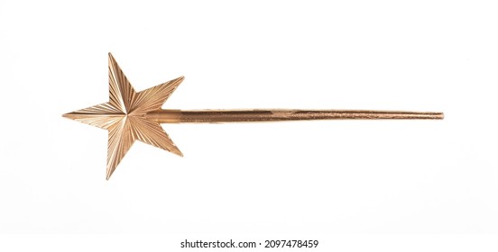 Golden Magic Star Wand On White Background