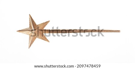 golden magic star wand on white background