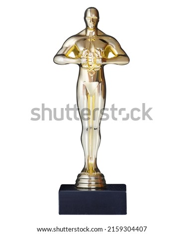 Golden man award statuette on white background isolation
