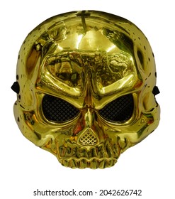 Golden Metallic Skull Face Mask Isolated