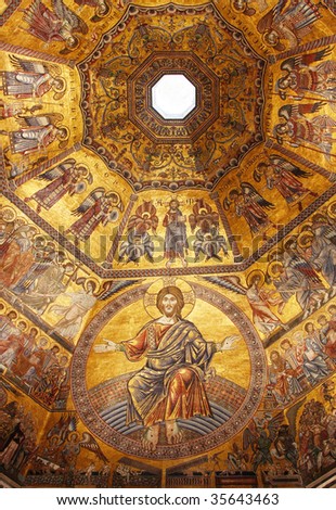 Golden mosaic in baptistery of Santa Maria dei Fiore in Florence, Italy