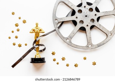 Golden Movie Award Statue With Stars - Best Film Winner